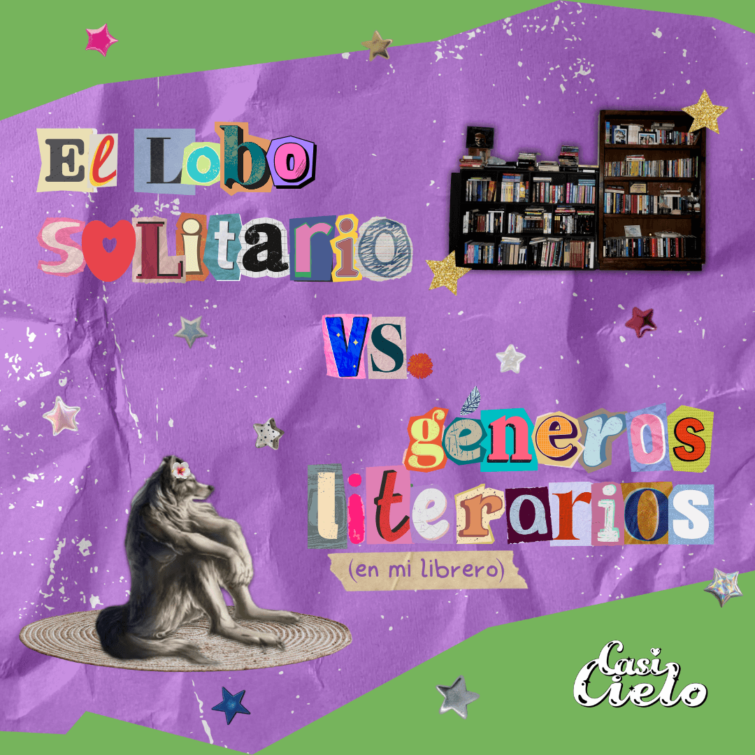 Los géneros literarios en mi librero vs. el meme del lobo.